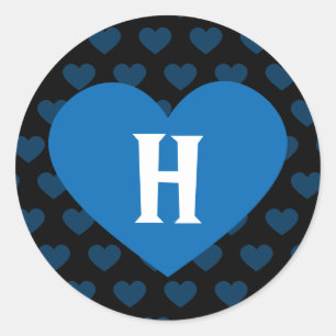 Large Cobalt Blue Heart & Black Background Classic Round Sticker