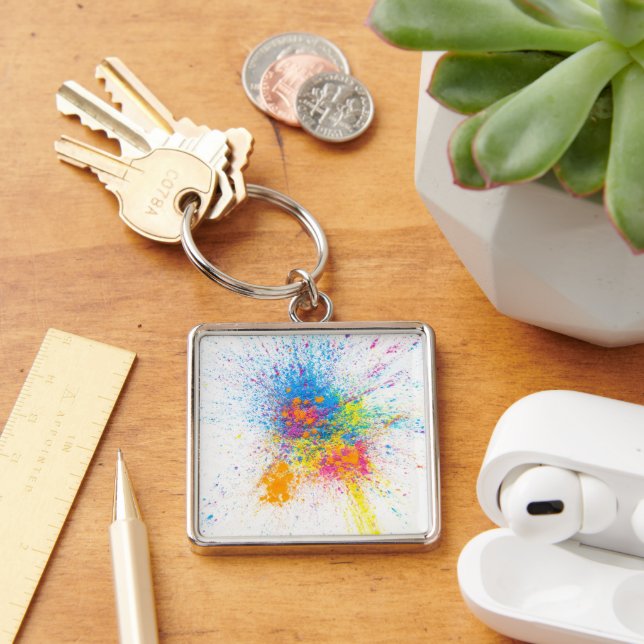 Large Colour Splash Premium Square Keychain (Desk)