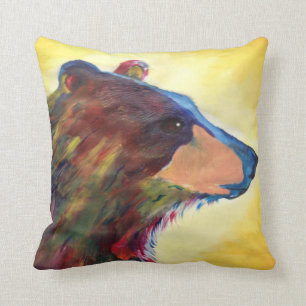 Large Colourful Abstract Bear Art Cushion