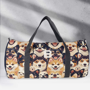 large Colourful dog, monogram animal pattern Duffle Bag
