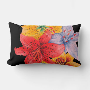 large colourful lily design contempory flower lumbar cushion