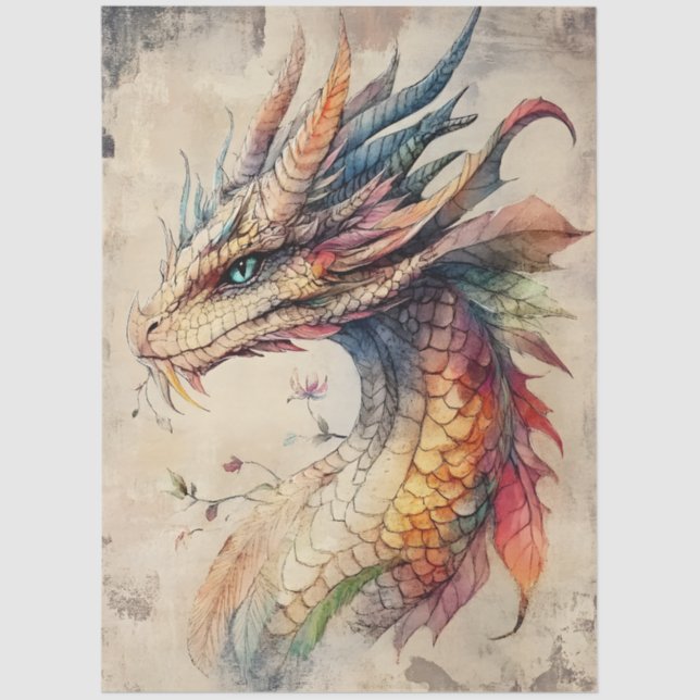 Large Colourful Mythological Fantasy Dragon Tissue Paper (Front)