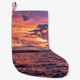 Large colourful sunset over waterbeach,beautiful,c small christmas stocking