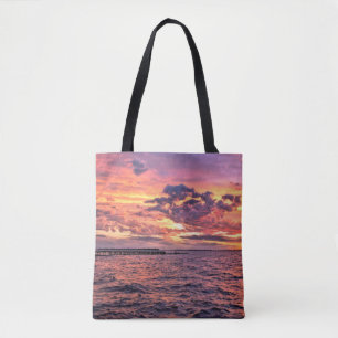 Large colourful sunset over waterbeach,beautiful,c tote bag