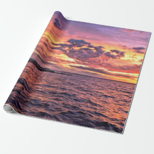 Large colourful sunset over waterbeach,beautiful,c wrapping paper