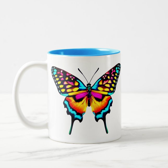 Large Colourful Swallowtail Butterfly Two-Tone Coffee Mug (Left)