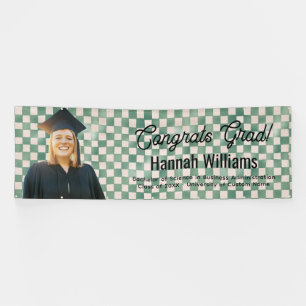 Large Congrats Grad Green Check Women Custom Photo Banner