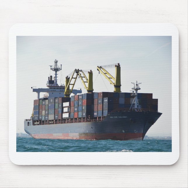 Large Container Ship At Anchor Mouse Pad (Front)