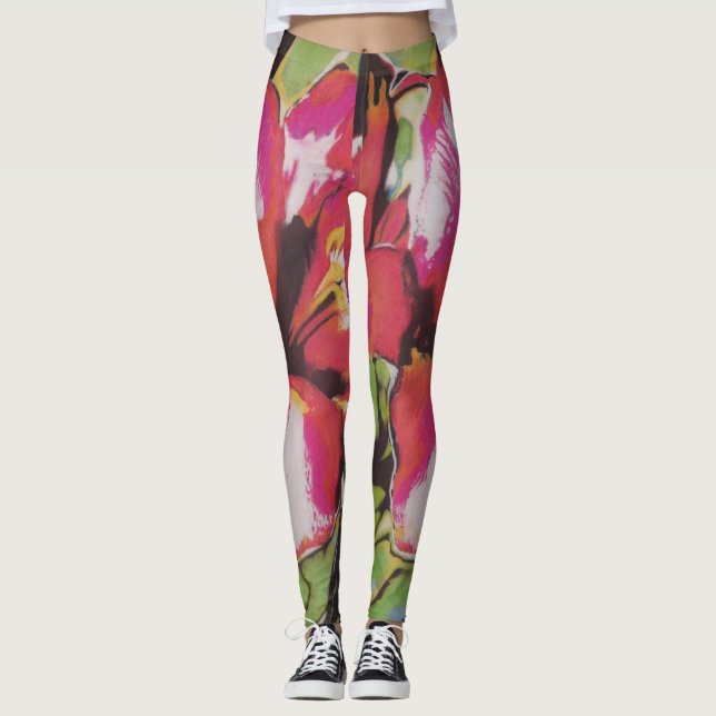 large contempory colourful abstract floral design leggings (Front)