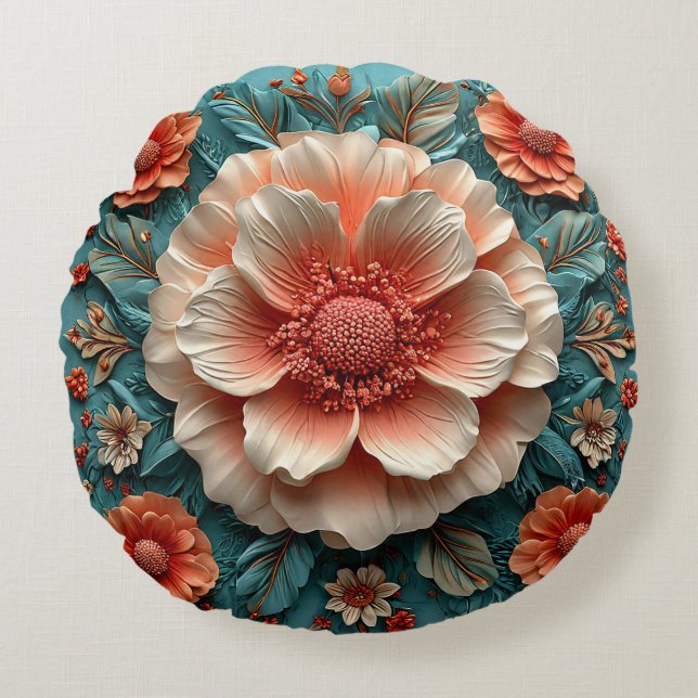 Large Coral Flowers Round Cushion (Front)