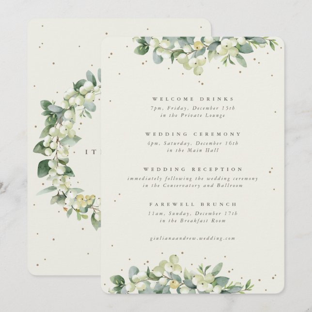 Large Cream Snowberry+Eucalyptus Wedding Itinerary (Front/Back)