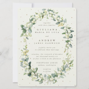 Large Cream Snowberry + Eucalyptus Winter Wedding Invitation
