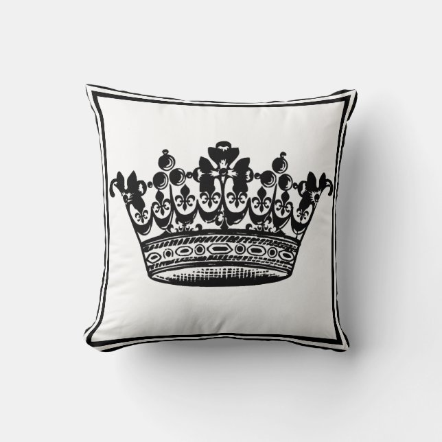 Large Crown in Regal Black and White Pillow (Front)