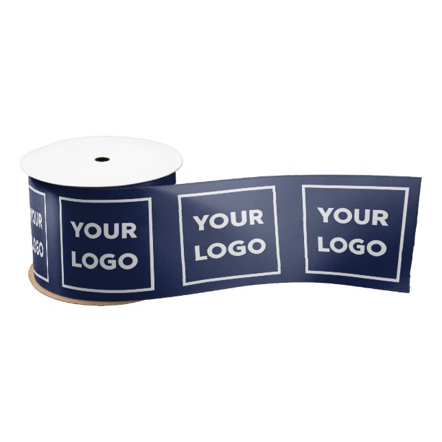 Large Custom Business Company Logo Pattern Navy Satin Ribbon (Spool)