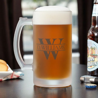 Large Custom Monogram Initial Frosted Glass Beer Mug