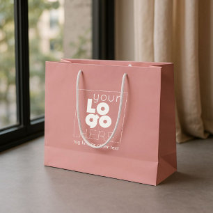 Large Custom Paper Company Logo Pink Shopping Bag