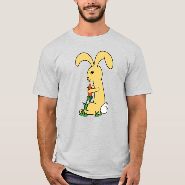 Large Cute Yellow Cartoon Bunny Holding A Carrot T-Shirt (Front)