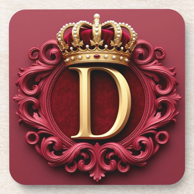 Large D Monogram on Red Velvet Coaster (Front)