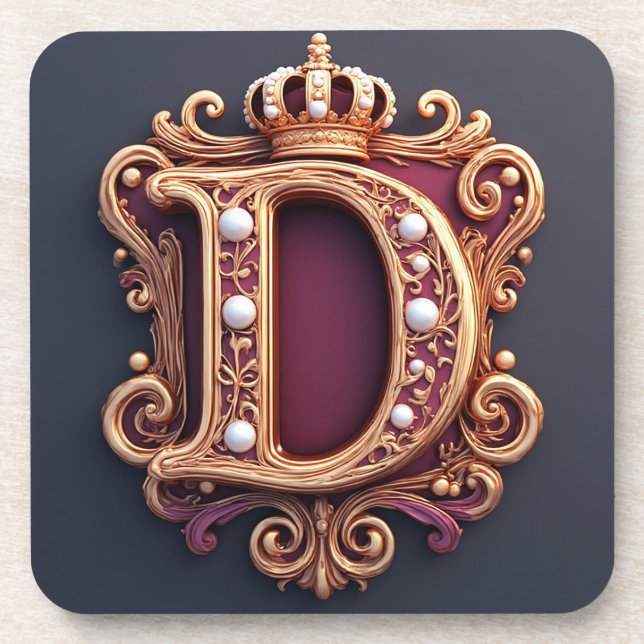 Large D Monogram on Red Velvet Coaster (Front)