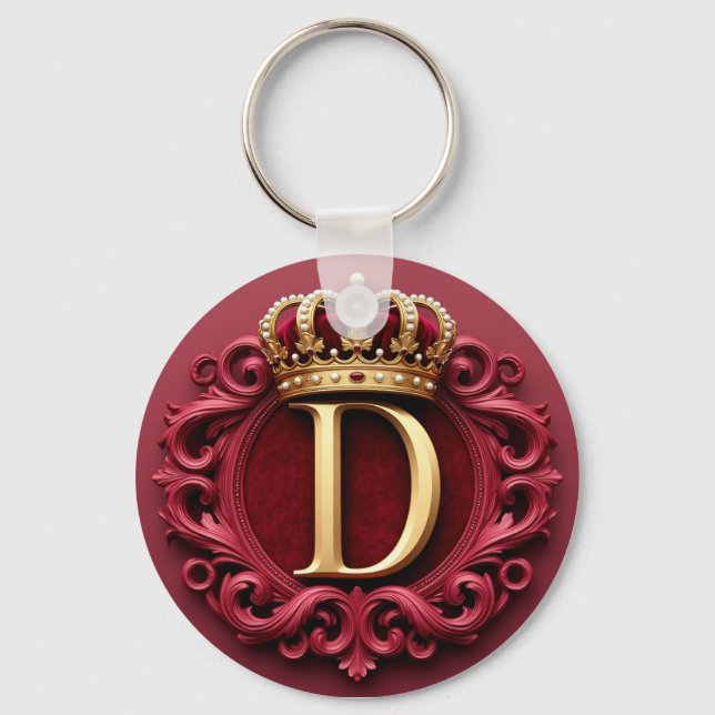 Large D Monogram on Red Velvet Key Ring (Front)