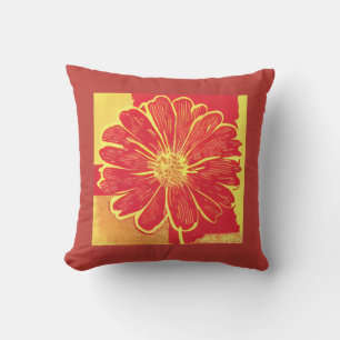 Large Daisy Aster in Red, Yellow and Saffron Cushion