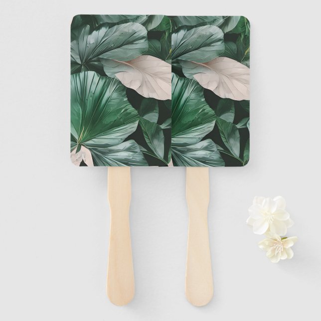 Large Dark Leafy Pattern Hand Fan (Front and Back)