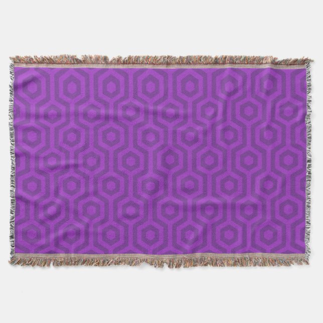 Large Dark Purple Hexagonal Geometric Pattern Throw Blanket (Front)