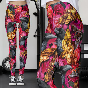 Large Death Head Hawk Moths Gothic Raven Roses Leggings