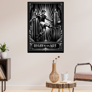 Large Deco Style Rugby Art Print