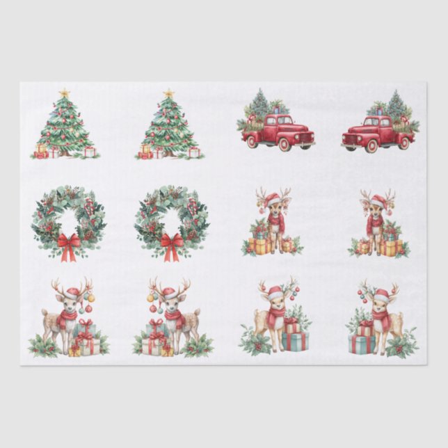 Large Decorative Christmas Illustrations Decoupage Tissue Paper (Front)