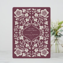 Large Deep Red/Cream Woodcut Winter Botanicals