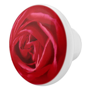Large Deep Red Rose Print Ceramic Knob