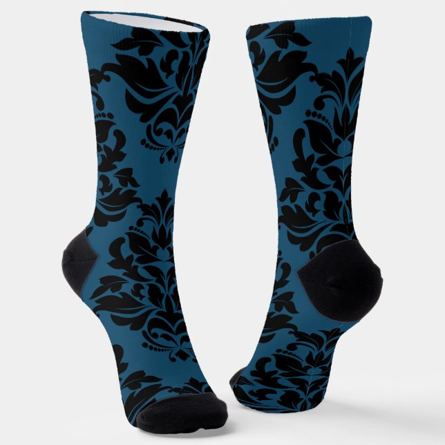 Large Deep Teal Damask 1 Socks (Angled)