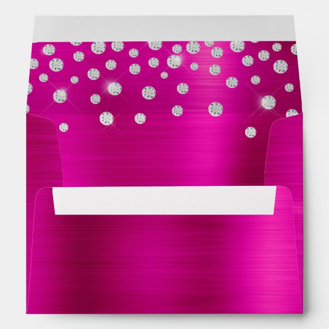 Large Diamond Confetti Hot Pink Foil Envelope (Back (Bottom))