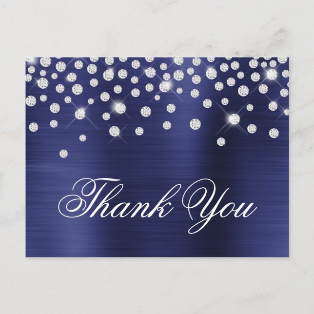 Large Diamond Confetti Navy Blue Satin Foil Postcard (Front)