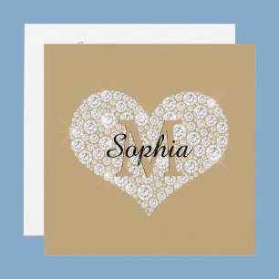 Large Diamond Heart, Gold Monogram, Script Name Invitation