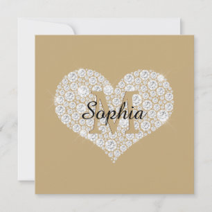 Large Diamond Heart, Gold Monogram, Script Name Thank You Card