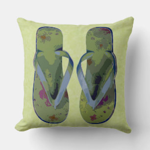 Large Digital Flip Flops Green and Blue Cushion