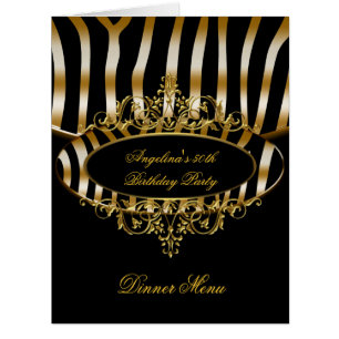 Large Dinner Menu Table Gold Zebra Black