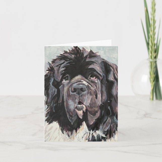 Large Dog Newfoundland Hand-Painted on Canvas Note Card (Front)