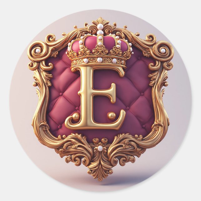 Large E Monogram on Red Velvet Classic Round Sticker (Front)