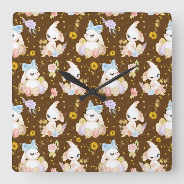 Large Easter Eggs Square Wall Clock (Front)