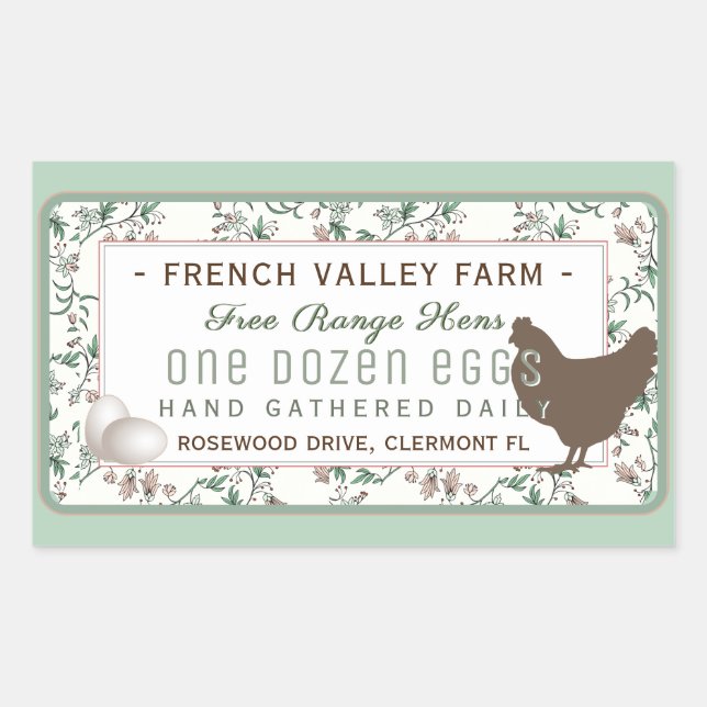 Large Egg Carton Label Botanical with Hen and Eggs (Front)