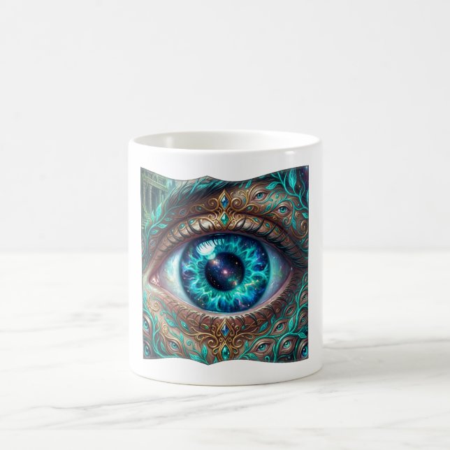Large Electric Blue Eye In Fantasy Scene Coffee Mug (Center)