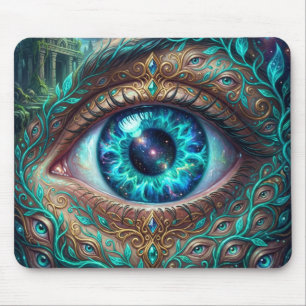 Large Electric Blue Eye In Fantasy Scene Mouse Pad