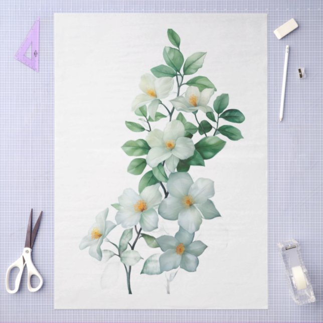 Large Elegant Watercolor Jasmine Decoupage Tissue Paper (Craft)