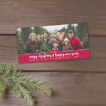 Large Family Photo Panoramic - Minimal - deep red Holiday Card<br><div class="desc">Vintage red Plaid Pattern on the back - A simple,  minimalist Holiday greeting with a place for a large group photo or a panoramic photo. Minimal design with a modern calligraphy.</div>