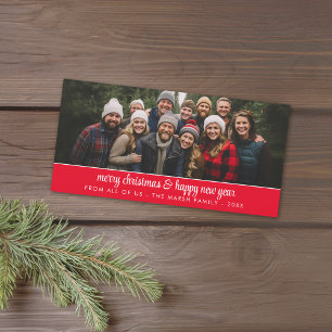 Large Family Photo Panoramic - Minimal - red Holiday Card