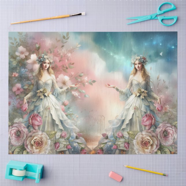 Large Fantasy Floral Angles Decoupage Paper (Craft)