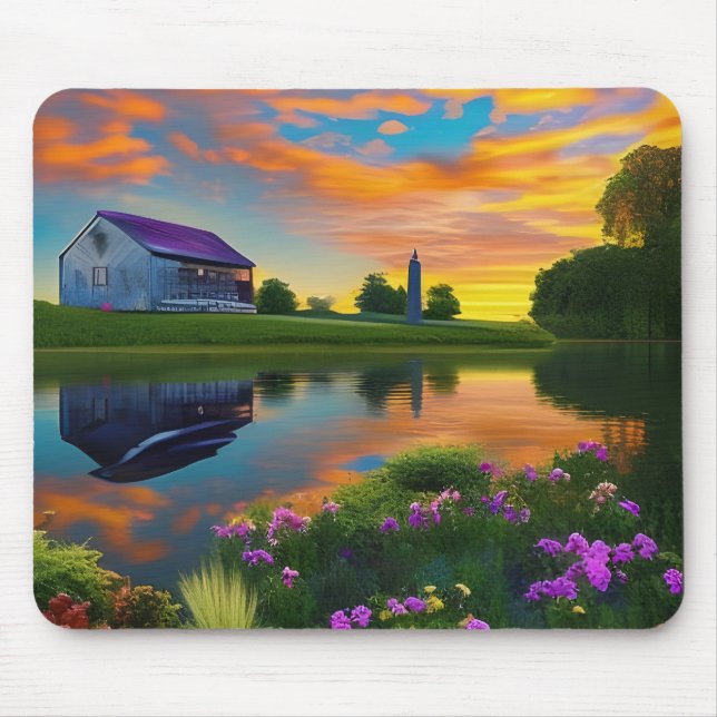 Large farmhouse purple roof at sunset mouse pad (Front)